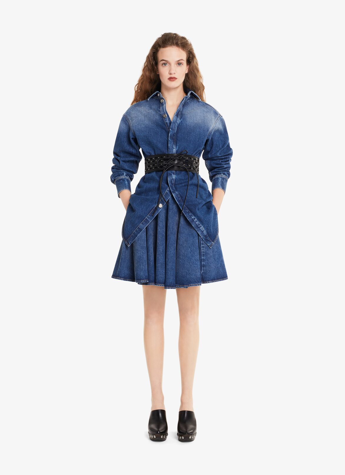 Washed denim skater skirt ALAÏA BLUE JEANS WASHED DENIM SKATER SKIRT